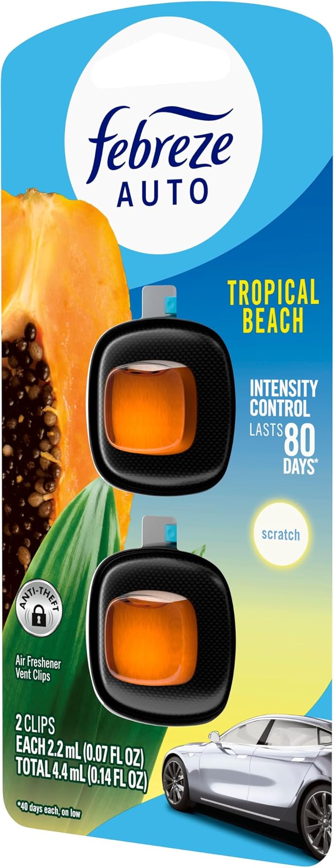 AUTO Air Freshener, Odor-Fighting Automotive Vent Clip, Scented Car Accessories, Long Lasting for Strong Odors, Tropical Beach Scent, 2 Count