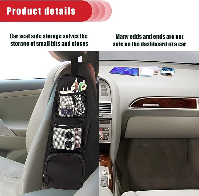 Car Seat Storage Hanging Bag, Multi-Pocket Seat Side Organizer, Car Multifunctional Storage Mesh Net Pocket, Can Hold Mobile Phone, Wallet, Glasses, Suitable for Cars, SUVs, Trucks