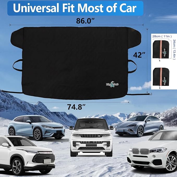 Windshield Cover for Ice and Snow - Universal Windshield Cover Fit for Car, SUV, Truck, 600D Oxford Fabric Winter Frost Protector for Ice & Sleet, Includes 2 Side Mirror Covers, XL Black
