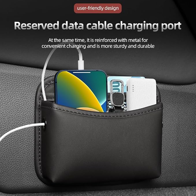 Car Seat Side Pocket Organizer - PU Leather Auto Door Console Mini Storage Bag for Keys, Phone, Sunglasses, Registration, and Documents (Dark Brown)