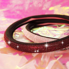 Red Diamond Black Leather Steering Wheel Cover, with Bling Crystal Rhinestones Universal Fit 14" 1/2-15" Crystal Glitter for Women Sparkle Girl Fit Suvs,Vans,Sedans,Cars,Trucks, Red Diamond