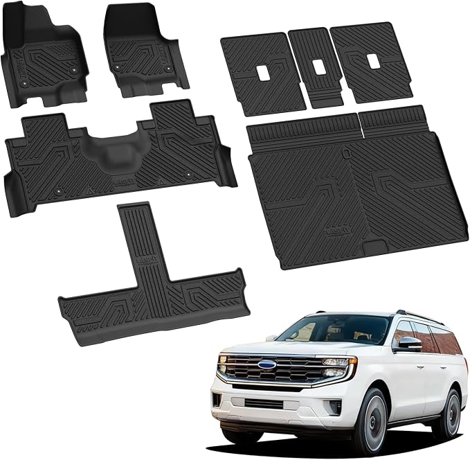 Floor Mats&Cargo with Backrest Mats for 8 Seats 2025 2026 2027 Ford Expedition MAX, All Weather TPE Custom Fit for Car Liners, 1st& 2nd& 3rd, (Only Fit 3rd Row 40/20/40 Split Bench seat) 5pcs