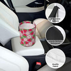 Car Garbage Bag Pink Strawberry and Floral Mini Car Trash Bin Portable Collapsible Waterproof Rubbish Bag for Car Accessories Back Front Seat Cup Holder