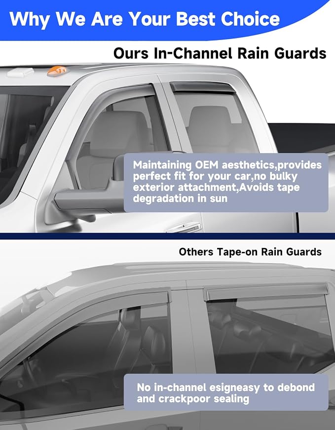 in-Channel Window Rain Guards Fit for Truck Dodge RAM 2500 3500 2019-2026 Crew Cab, Extra Durable Visors Vent Visors Window Deflector Vent Shades Car Accessories -4 pcs