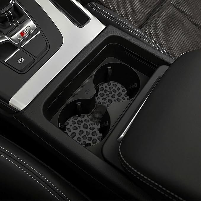 Black Leopard Print Steering Wheel Cover 15 Inch Black Cheetah Steering Wheel Cover Anti-Slip Breathable Universal 2 Pcs Car Interior Cup Holder Pad for Men Women