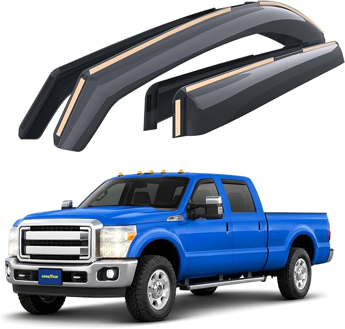 Goodyear Shatterproof in-Channel Window Deflectors for Ford F250 to F550 Super Duty 1999-2016 SuperCrew, Rain Guards, Window Visors for Cars, Vent Deflector, Car Accessories, 4 pcs - GY008129