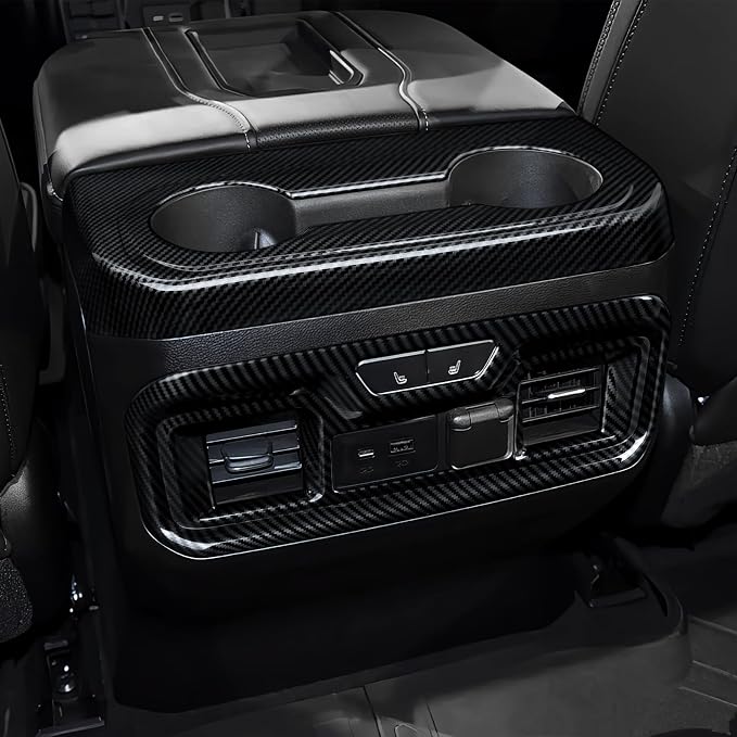 Car Rear Armrestbox Air Outlet Vent Sticker ABS Carbon Fiber Decal Interior Trim Cover for 2019-2025 Chevy Silverado | for GMC Sierra 2019-2021 1500 2500 3500 HD Accessories