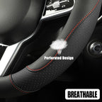 Black Breathable Microfiber Leather Steering Wheel Cover | Breathable Anti Slip Grip Cool Sporty Look Glow for Women Men