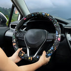 Multicolor Wildflower Steering Wheel Cover Auto Steering Wheel Protector, Anti-Slip, Breathable, Absorbing Sweat, Universal Floral Car Accessories 14.5–15 inch