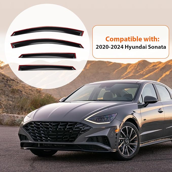 Rain Guards Compatible with 2020-2024 Hyundai Sonata Front+Rear Smoke Tint Tape-On Side Window Visor Wind Deflector Vent Visors Car Accessories 4pcs