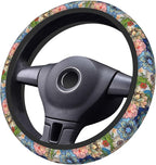 Colorful Boho Floral Bright Blossoms Print Cute Steering Wheel Cover for Women,Car Accessories Interior Decor Universal for SUV Sedan Trucks (15 Inch)