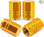 4PCS Tire Valve Stem Caps, with Rubber O-Ring, Corrosion Resistant Leak-Proof, Aluminum Alloy Universal Wheel Valve Covers for Cars, SUV, Trucks, Bikes, Motorcycles, Bicycles(Gold)