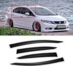 Window Visors for 2012-2015 Honda Civic Sedan 4-Door, Outside-Mount Shatterproof Rain Guards Vent Deflector Shade Dark Smoke 2013 2014, Tape-On, 4PCS