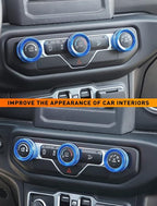 HVAC Climate Control Panel Knob Trim Kits & Light Control Switch Cover, Air Conditioner Knob Aluminum Alloy Ring for 2018-2024 Jeep Wrangler JL JLU & Gladiator JT, Interior Accessories, Blue