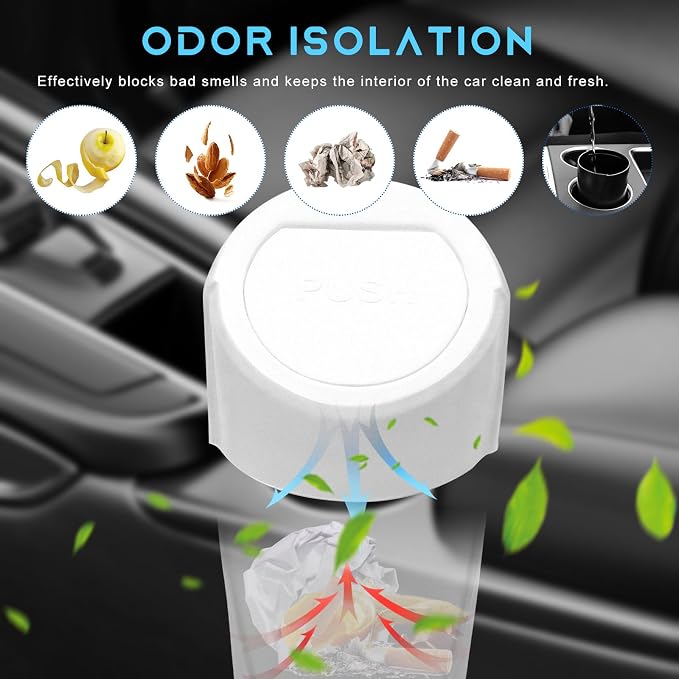Car Trash Can Bin with Lid, Leakproof Auto Cup Holder Garbage Bin Multipurpose Storage Organizer, Mini Portable Dustbin Side Door Garbage Can for Vehicle Home Office (White)