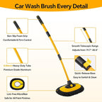 7-in-1 Car Wash Kit with 20L Folding Bucket & Brush – Car Wash Mop with Long Handle, 15° Curved Aluminum Pole for SUV Roof, Car Washing Brushes & Cleaning Supplies, RVs-Yellow.