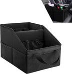 WZP Car Seat Organizer, Collapsible Small Car Organizer for Front Back Seat, Oxford fabric Car Seat Storage with Divide, Handles and Mesh Pockets for Water Bottles Sunglasses Children's Items (Black)