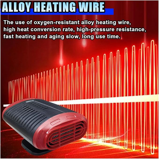 Portable Car Heater, 12V 150W Windshield Defogger and Defroster that Plug into Cigarette Lighter for Winter, 2 in 1 Fast Heating & Cooling Fan with 360° Rotatable Base for Car Sedan (Red/Black)