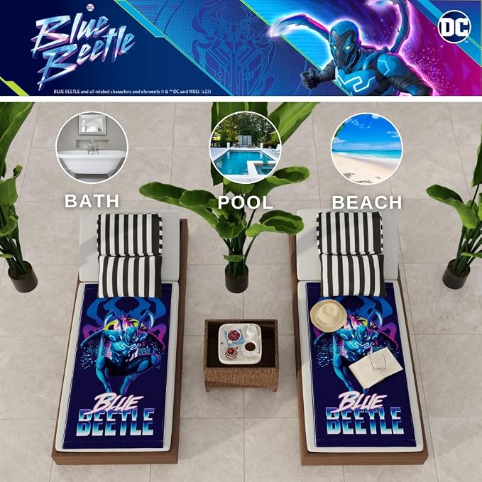 Blue Beetle Kids Super Soft Cotton Bath/Pool/Beach Towel, 58 in x 28 in, (Official Licensed Product) by