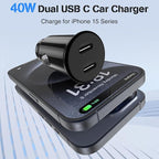 USB C Car Charger for iPhone 17 16 15 Pro Max,40W Dual Port USB-C & USB-A Car Fast Charging Adapter, 2X6FT C to C Cable & A to C Carplay Cable for iPhone 17 16 15 Series/iPhone Air,iPad,Samsung-Black