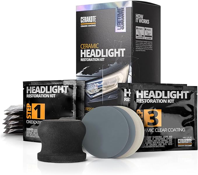 Ceramic Headlight Restoration Kit – Guaranteed To Last As Long As You Own Your Vehicle – Brings Headlights Back to Like New Condition - No Power Tools Required - 10 Wipe Kit