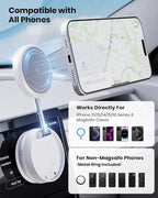 Upgraded 360° Vacuum Magnetic Car Phone Holder for Magsafe [96+LBS Strongest Suction & 2800gf Strongest Magnetic], Adjustable Car Phone Mount for Your Car/Gym/Mirror for iPhone & Android, White