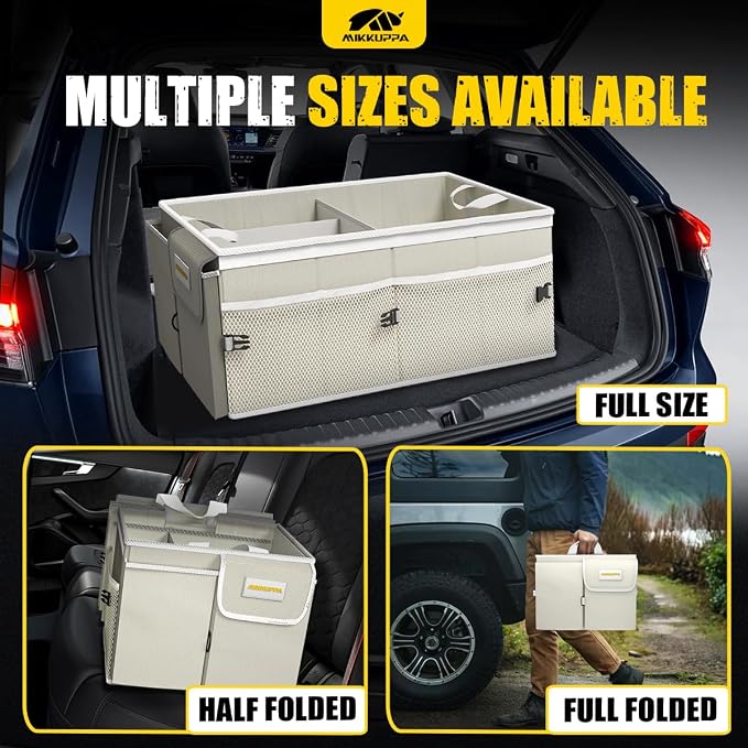 Car Trunk Organizer - 65L Collapsible Trunk Organizer with Lid, Sturdy Car Storage for SUV Auto Truck Van with Adjustable Straps and Non Slip Bottom (White)
