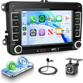 Car Stereo for Volkswagen VW Jetta Passat Golf Beetle Polo Caddy Tiguan Touran for SEAT for Skoda, 7 Inch IPS Touch Screen Wireless CarPlay & Android Auto, FM/AM/RDS Radio, EQ, SWC, Camera