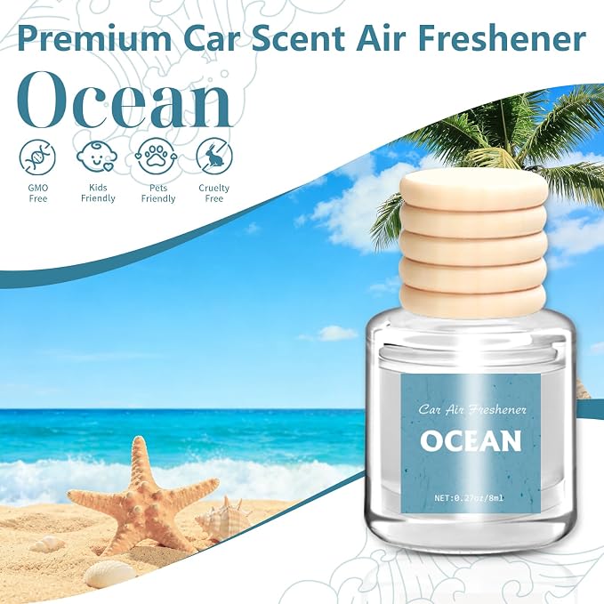 Car Air Freshener 6 Pack, Long Lasting Fresh Aroma Diffuser Set for Men & Women, Natural Essential Oil Fragrance Diffuser for Removing Odors, Auto Interior Decor Accessories Unisex (Ocean Scent)