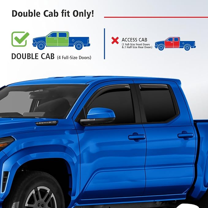 Goodyear Shatterproof in-Channel Window Deflectors for Toyota Tacoma 2024-2026 Double Cab, Rain Guards, Window Visors for Cars, Vent Deflector, Car Accessories, 4 pcs - GY008050