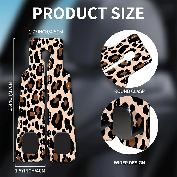 Car Seat Headrest Hook, Universal Leather Cute Hanger Holder Hook, Storage Organizer Interior Accessories for Purse Bags Handbag Luxury Leopard Red