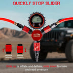 4 Tire Inflation Deflation System W/300PSI Digital Pressure Gauge | Fits up to 200" Wheelbase, Plastic Carry Box & Heavy Duty Hoses, Fits Truck, Car, Trailer, Motorcycle Offroad Vehicles, Red