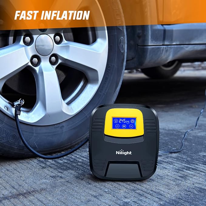 Tire Inflator Air Compressor Portable Pump for 12V DC Car Tires with Digital Pressure Gauge 150PSI Auto LED Light Cars ATVs Bicycles