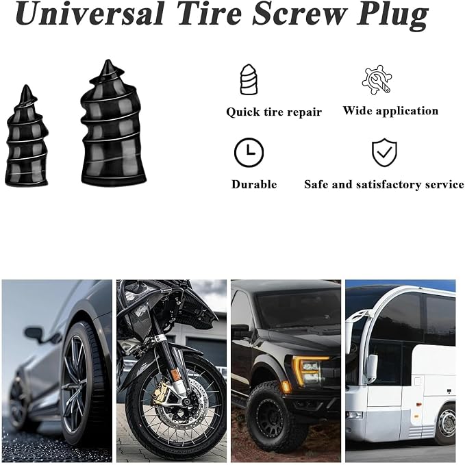 60PCS Tire Repair Rubber Nail, Car Puncture Repair Kit with Screwdriver, Universal Tire Screw Plug Fast Tool Kit for Car, Motorcycle, Truck, Tractor, with 1 Pencil Tire Pressure Gauge(30S+30L)
