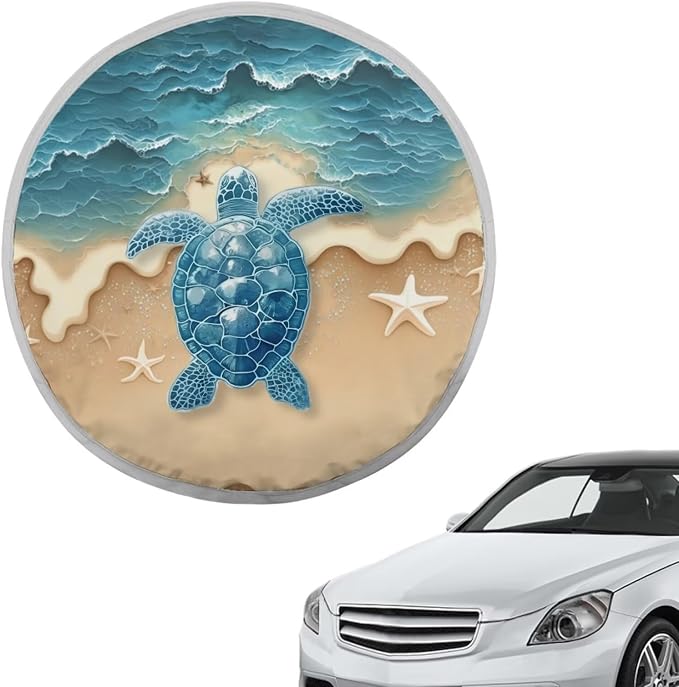 Beach Turtle Starfish Steering Wheel Sun Shade Cover Cooling Steering Wheel Sun Block Anti-Heat Aluminum Foil Steering Wheel Cover Steering Wheel for SUV Truck Van