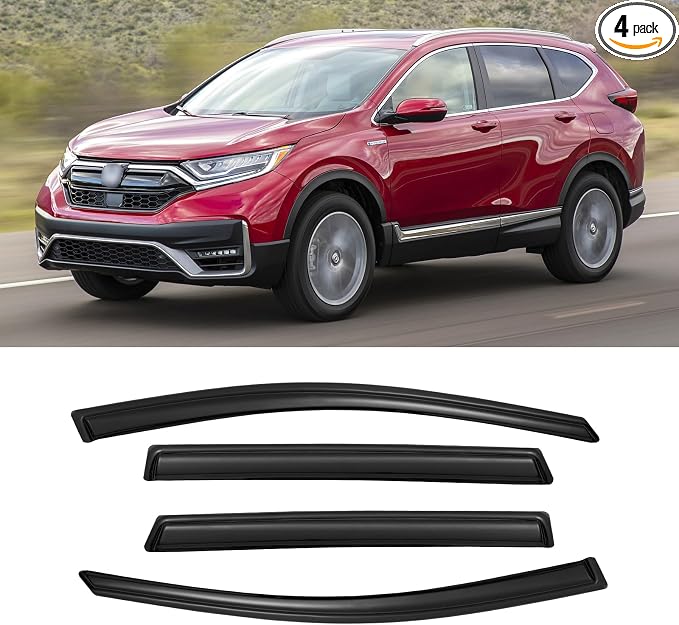 Rain Guards for 2017-2022 Honda CR-V CRV, Out-Channel Window Visor Shields Vent Deflector Shade Wind Dark Smoke 2018 2019 2020 2021, Outside-Mount, 4PCS