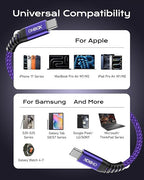 USB C to C Cable Fast Charging [2 Pack 6FT], USB C to USB C Cable for CarPlay, Durable Braided USB Type C iPhone Charger USBC Cord for iPhone 17/16/15/Pro Max/Plus, Samsung Galaxy S23 and More-Purple