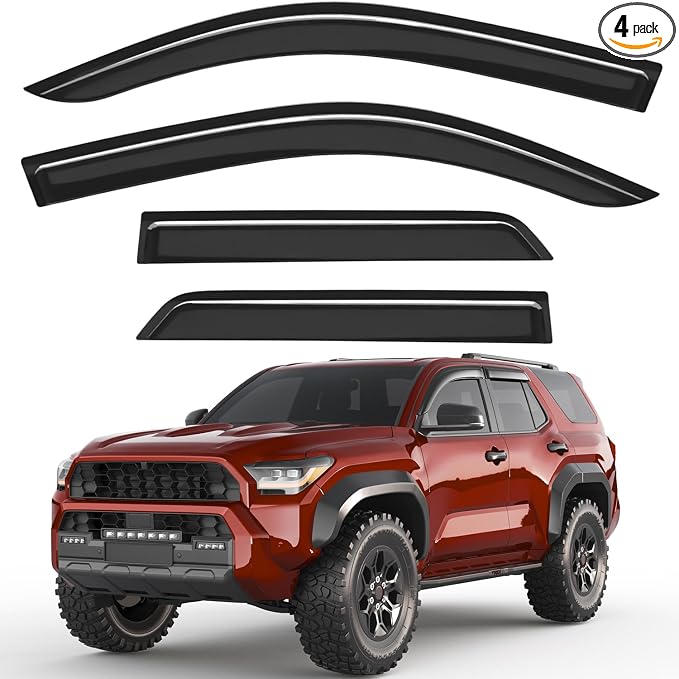 Outside-Mount Window Rain Guards Fit for 2025 2026 Toyota 4Runner, Extra Durable Window Visors Wind Deflector Dark Smoke Vent Shades Car Tape-on with Thicker 4PCS