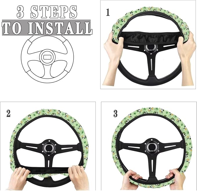 Anti-Slip Steering Wheel Cover Car Wheel Protector for Truck Van Car SUV Auto Steering Wheel Protector Car Accessories, St.Patrick Cat Leprechaun Hat Shamrock Beer Pattern