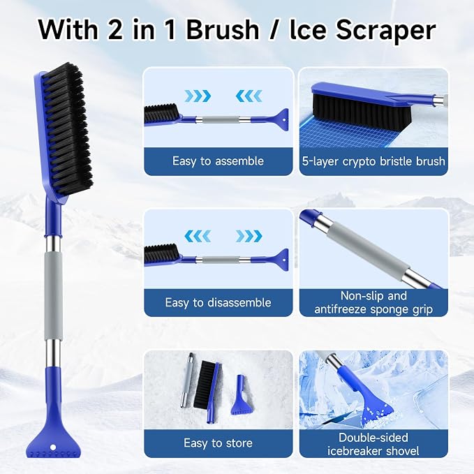 Car Windshield Snow Cover with Side Mirror Cover & 2 in 1 Brush | Thickened 4 Layers, Cold Protection, Ice Scraper, For Most Cars SUVs Trucks