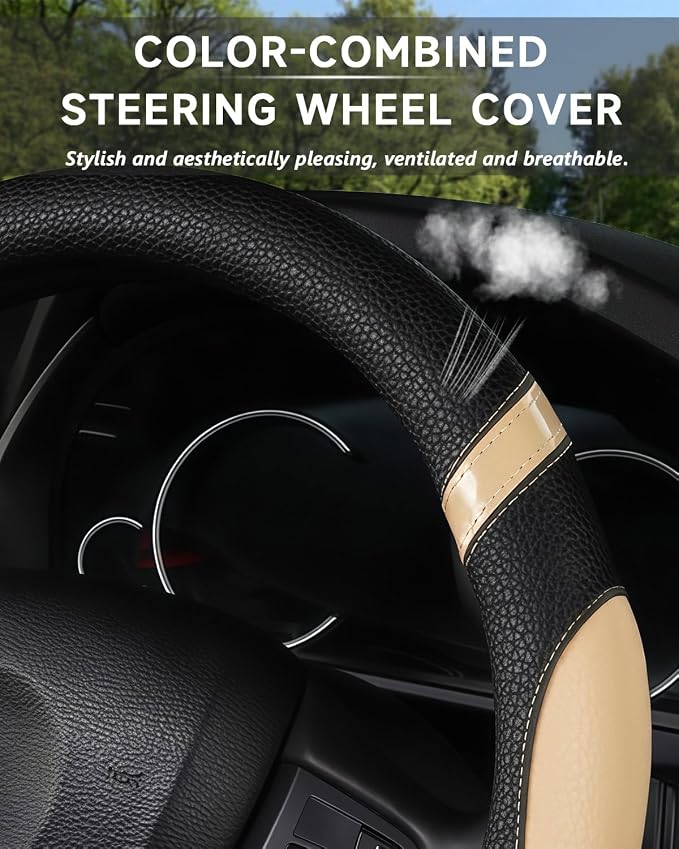 D-Shaped Flat Bottom Steering Wheel Cover for Women Girl - Stylish Car Accessory (Beige)