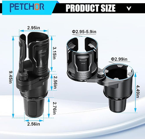 2 in 1 Expandable Cup Holder, 360° Rotating Cup Holder Expander for Car with Locking Function, All Purpose Car Cup Holder Base