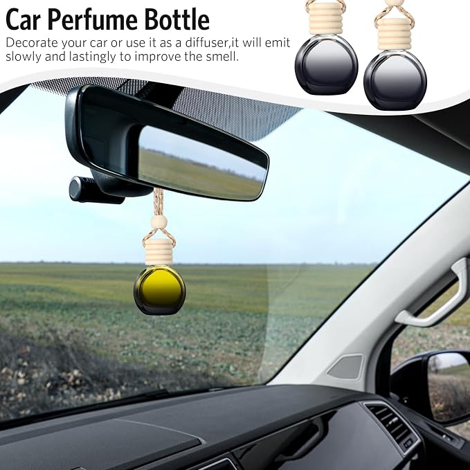 100 Pcs Car Air Fresheners Diffuser with Wooden Cap Empty Aromatherapy Diffuser Clear Car Fragrance Holder Pendant Hanging Perfume Fresheners Bottles for Decor (Black,Round)