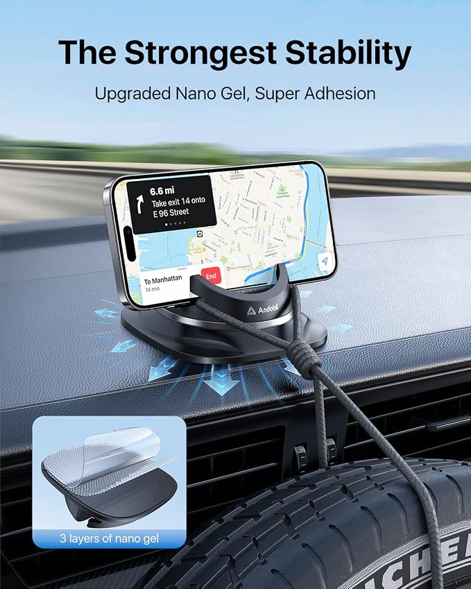 2026 Upgraded Car Phone Holder Mount, Ultra Stable & Silicone Phone Holders for Your Car 360° Rotatable Dashboard Cell Phone Holder Mount for iPhone 17 Pro Max/16/15/14/13/12/ Samsung