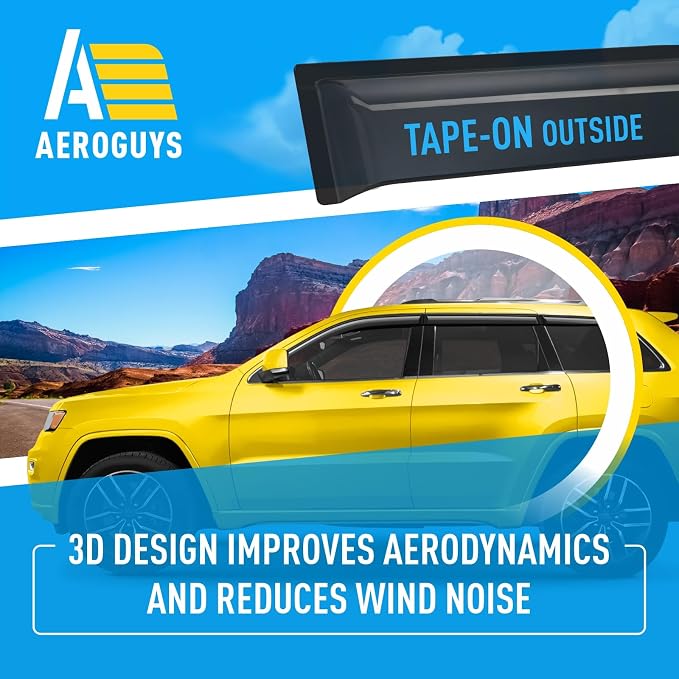 Extra Durable Window Deflectors Tape-On Window Visors Rain Guards Fit for Jeep Grand Cherokee 2011-2021, Sun Visors, Wind Vent for Shades, Exterior Car Accessories - 6pcs. AG0531