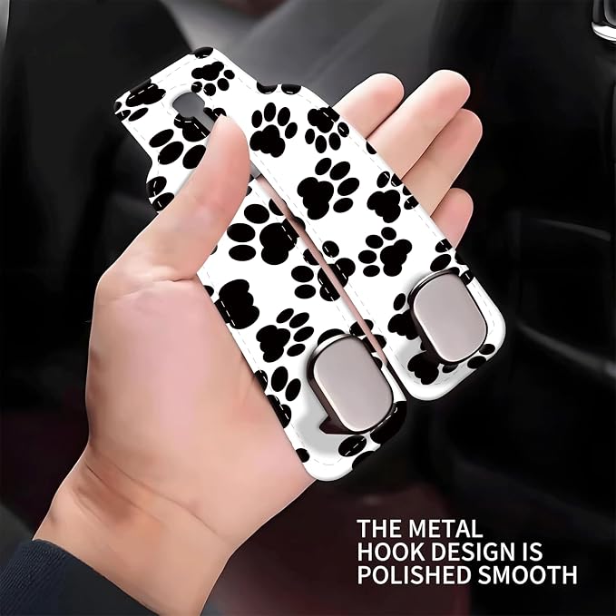 Car Seat Headrest Hook, Universal Leather Cute Hanger Holder Hook, Storage Organizer Interior Accessories for Purse Bags Handbag Black White Dog Paws