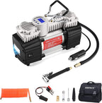 Digital Portable Tire Inflator Heavy Duty 12V Air Compressor Pump | 6X Faster Inflation Auto-Shut Off Dual Cylinder Metal Air Pump w/Extension Hose & Adapter for Car,SUV,Truck,RV,Van,Ball