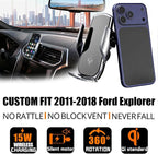 Car Phone Mount for Ford Explorer 2011–2018, 15W Wireless Fast Charging Auto-Clamping Vent Phone Holder, One-Hand Operation, Hands-Free, 360° Adjustable, Without Blocking Airflow