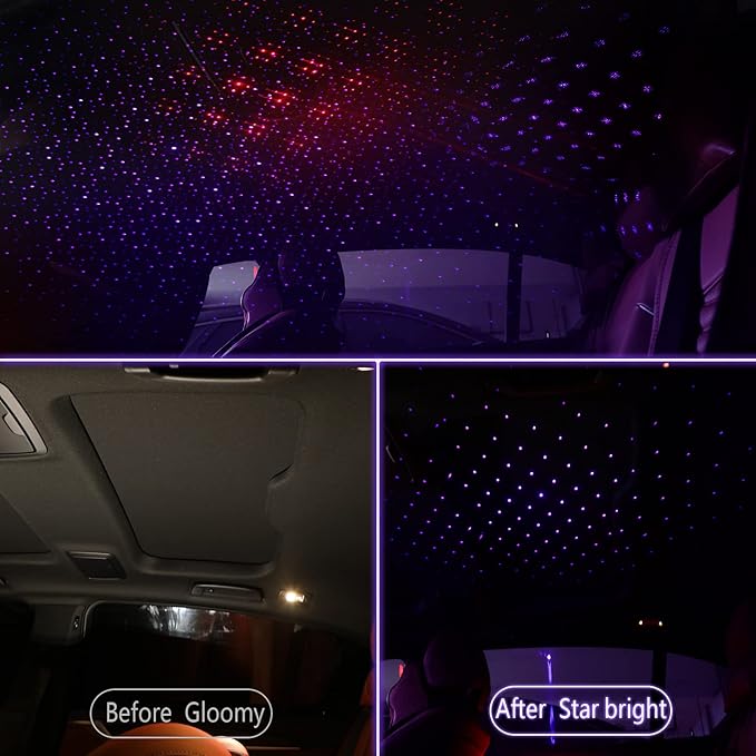2 Pack USB Star Projector Night Light Adjustable Romantic Projector Car Interior Roof Lights Portable LED Night Star Lamp Atmosphere Decorations for Ceiling, Bedroom, Party