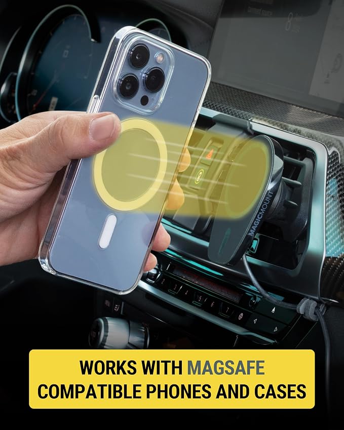 MPQ6DV-SP Magnetic Phone Holder for Car Dashboard/Vent, 15W Wireless Fast Car Charger Phone Stand, Hands Free Cell Phone Mount Compatible with iPhone 17/16/15/14/13/12 Series & MagSafe Case
